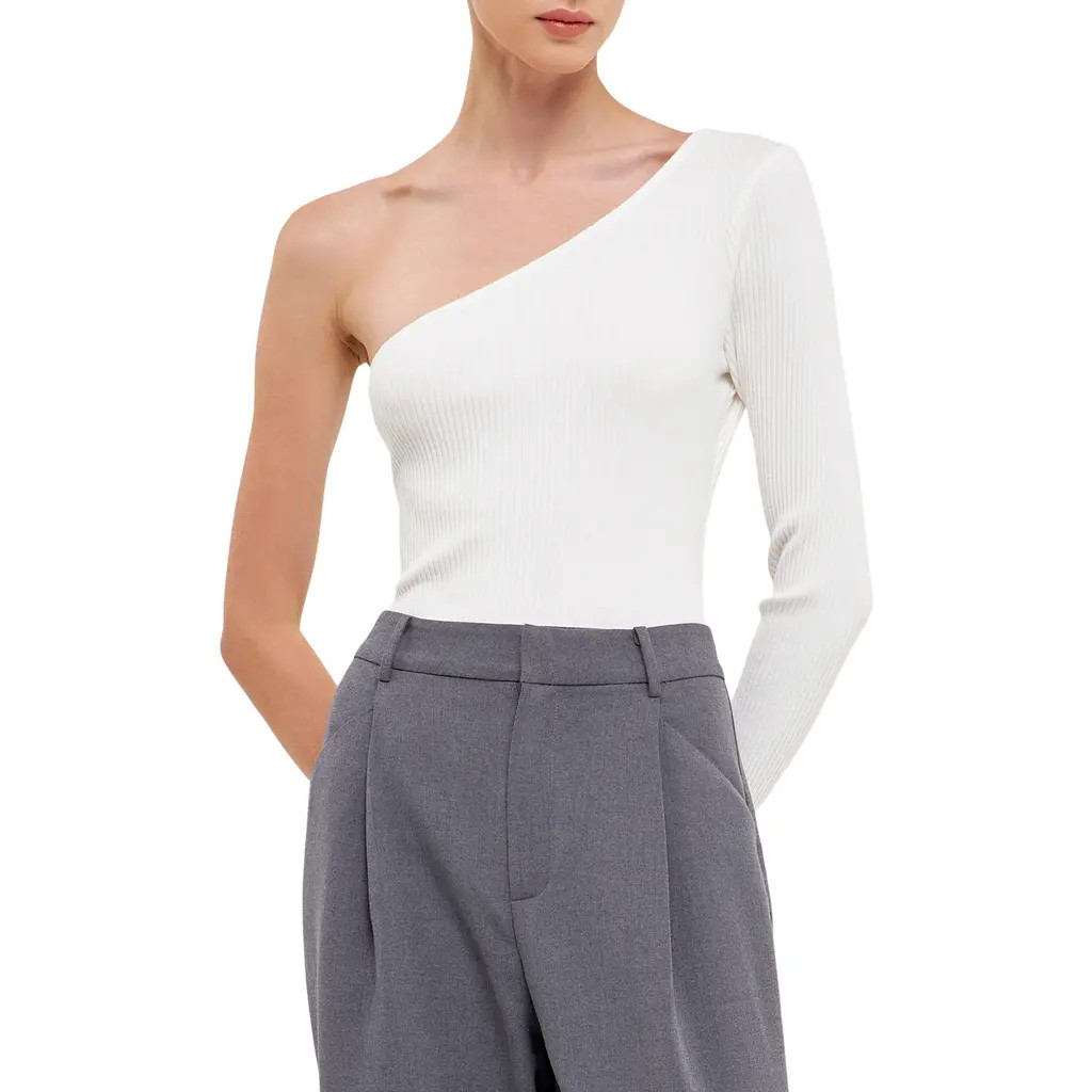 Endless Rose One-Shoulder Bodysuit in White at Nordstrom, Size Medium | Nordstrom