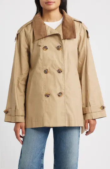 Sam Edelman Courduroy Stand Collar Cotton Trench Coat in Sand at Nordstrom Rack, Size Large | Nordstrom Rack