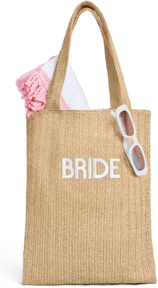 xo, Fetti Bride Straw Beach Tote Bag | Tan Bachelorette Party Decorations, Cute Bride To Be Acces... | Amazon (US)