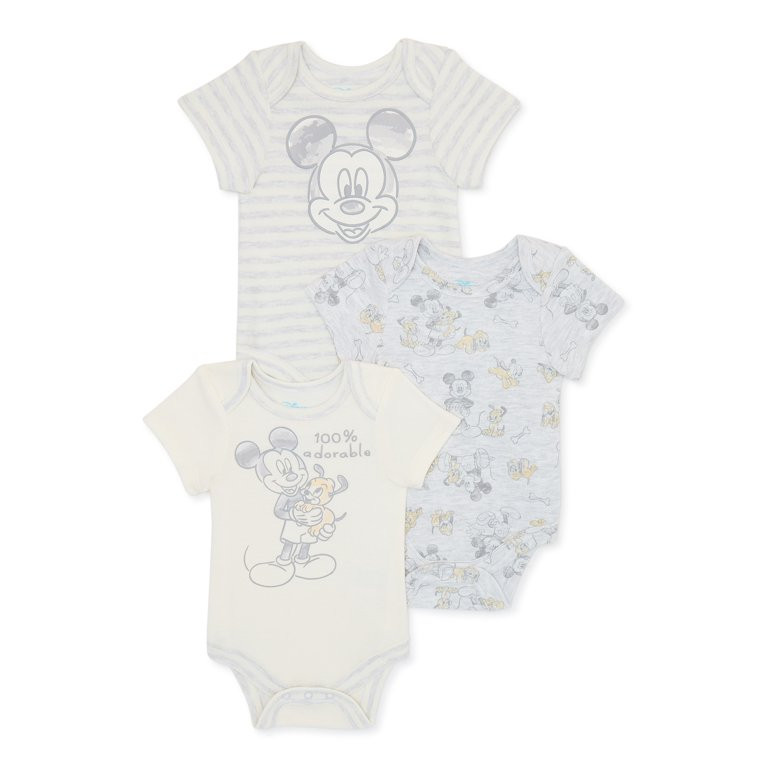 Mickey Mouse Infant Bodysuits, 3-Pack, Sizes 0/3M-24M, 3-Pack | Walmart (US)