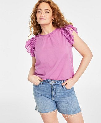 Women's Ruffle Short-Sleeve Voile Top, Created for Macy's | Macy's