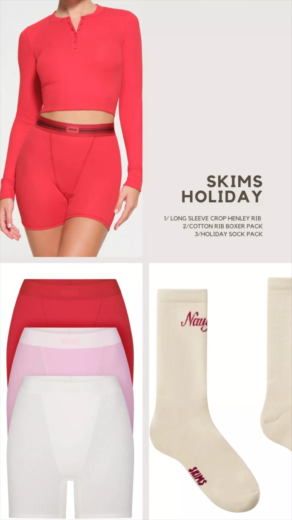 Skims Cropped Cami Top And Boy Short Set in Red