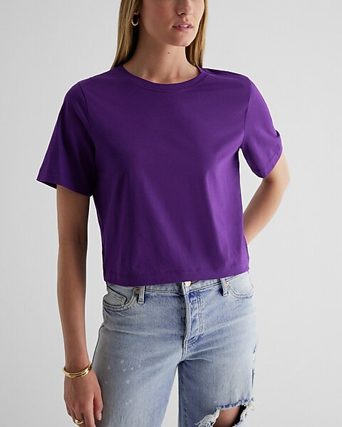 Relaxed Crew Neck Boxy Cropped Tee | Express