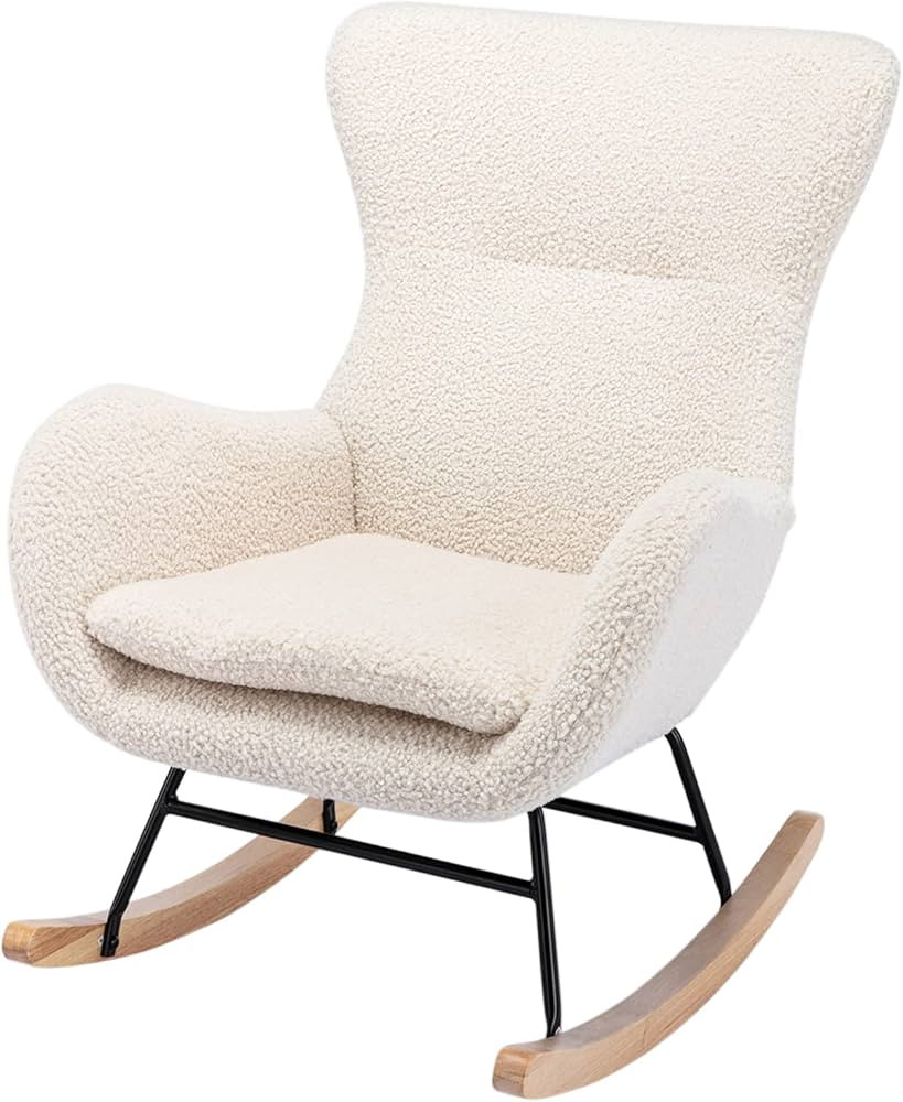 Rayblow Teddy Fabric Rocking Chair Comfortable Lazy Rocker Chair Home Single Sofa Chair Relax Lou... | Amazon (US)
