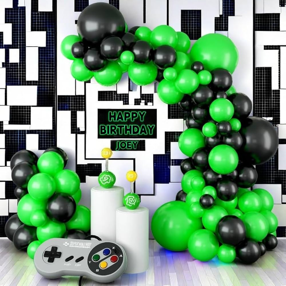 Green and Black Balloon Garland Arch Kit, Matte Black Light Lime Green Latex Balloons Video Game ... | Amazon (US)