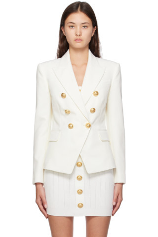 Balmain - White Double-Breasted Blazer | SSENSE