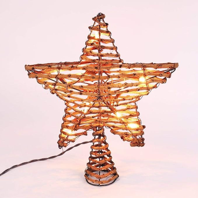 Brizled Christmas Tree Topper, 12-inch Rattan Star Treetop with 10 Warm White Lights, 120V UL Cer... | Amazon (US)