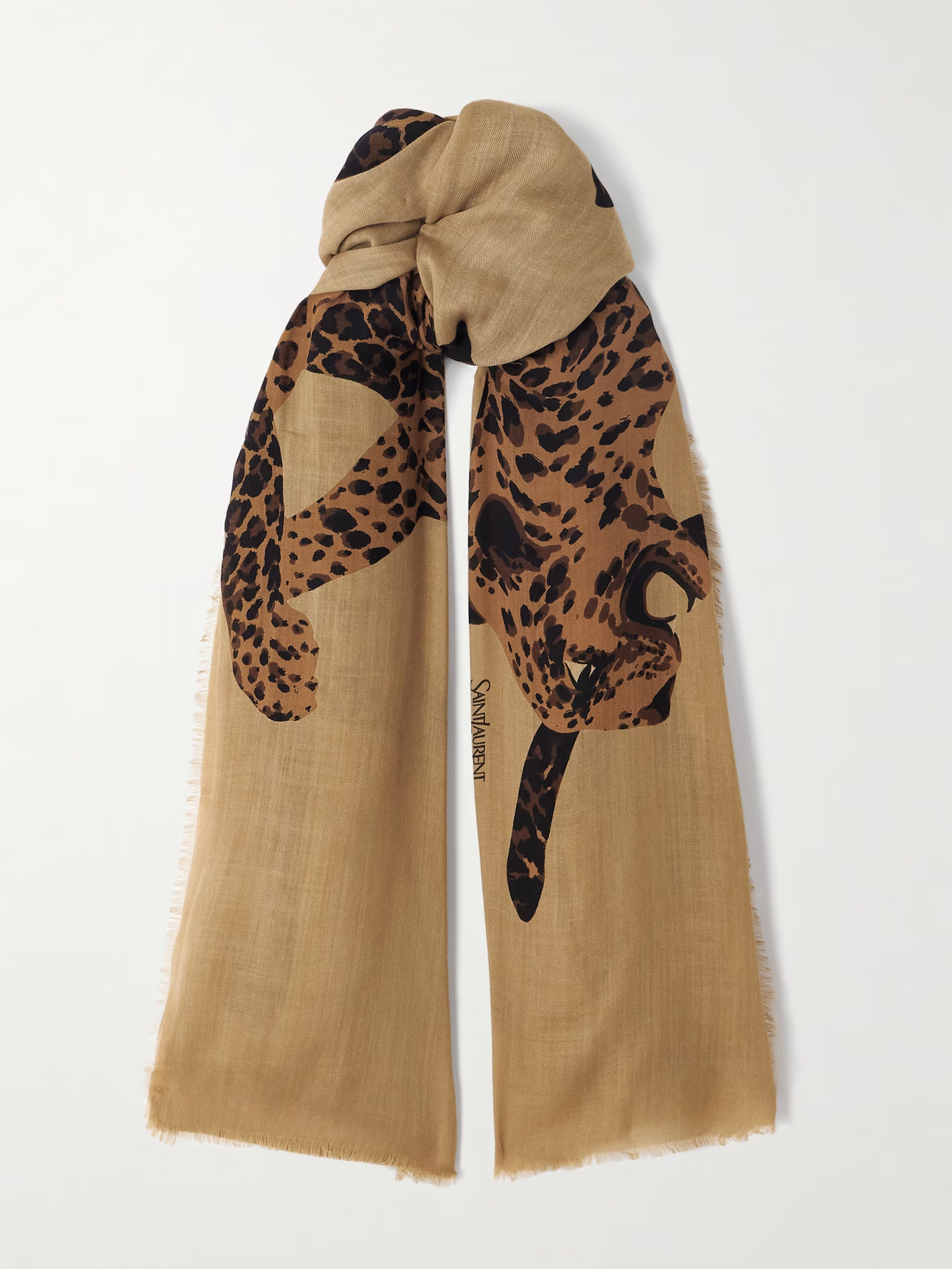 SAINT LAURENT - Frayed Printed Wool-twill Scarf - Brown | NET-A-PORTER (US)