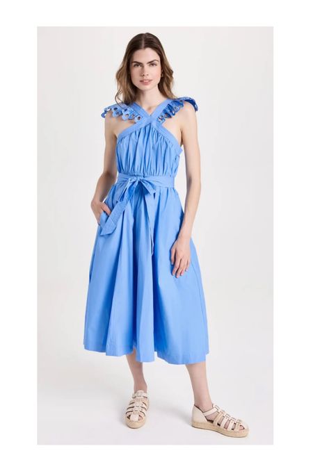 Blue ruffle eyelet midi dress 💗 summer dresses, also comes in black 

#LTKunder50 #LTKsalealert #LTKstyletip