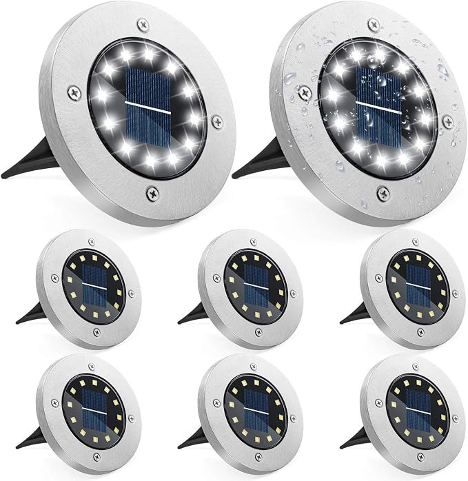 Solar Ground Lights Outdoor 8 Pack -12 LED Solar Powered Disk Lights IP65 Waterproof for Landscap... | Amazon (US)