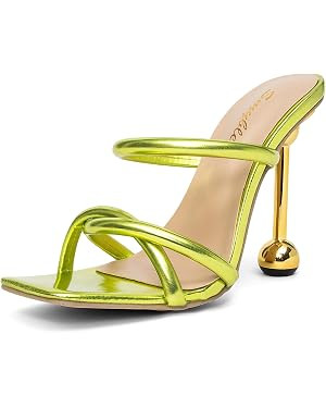 Women's Square Open Toe Twisted Strappy Heeled Sandals 4.3 Inch Ball Stiletto Heel Metallic Green... | Amazon (US)