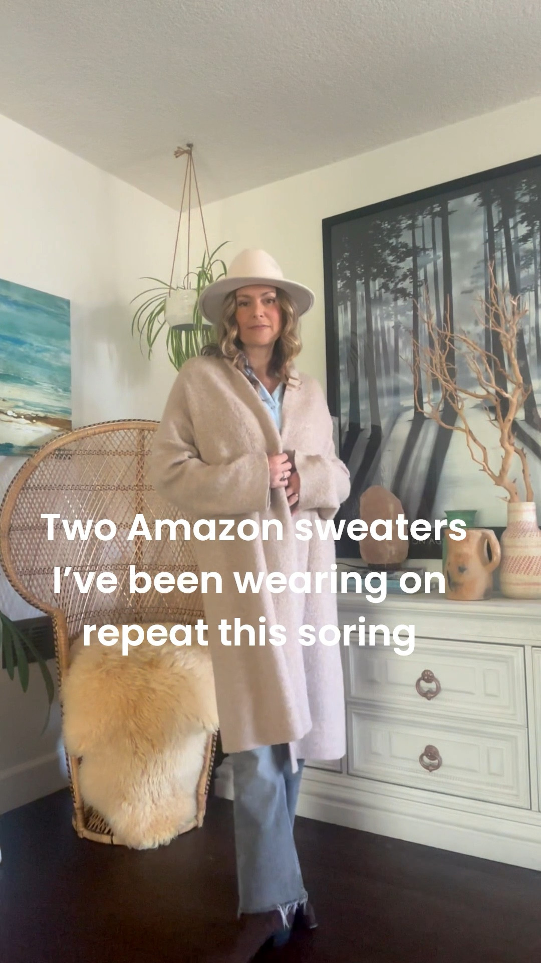 I’ve been wearing these two long lightweight sweaters on repeat this spring over my chambray top with these cute cowboy boots!  