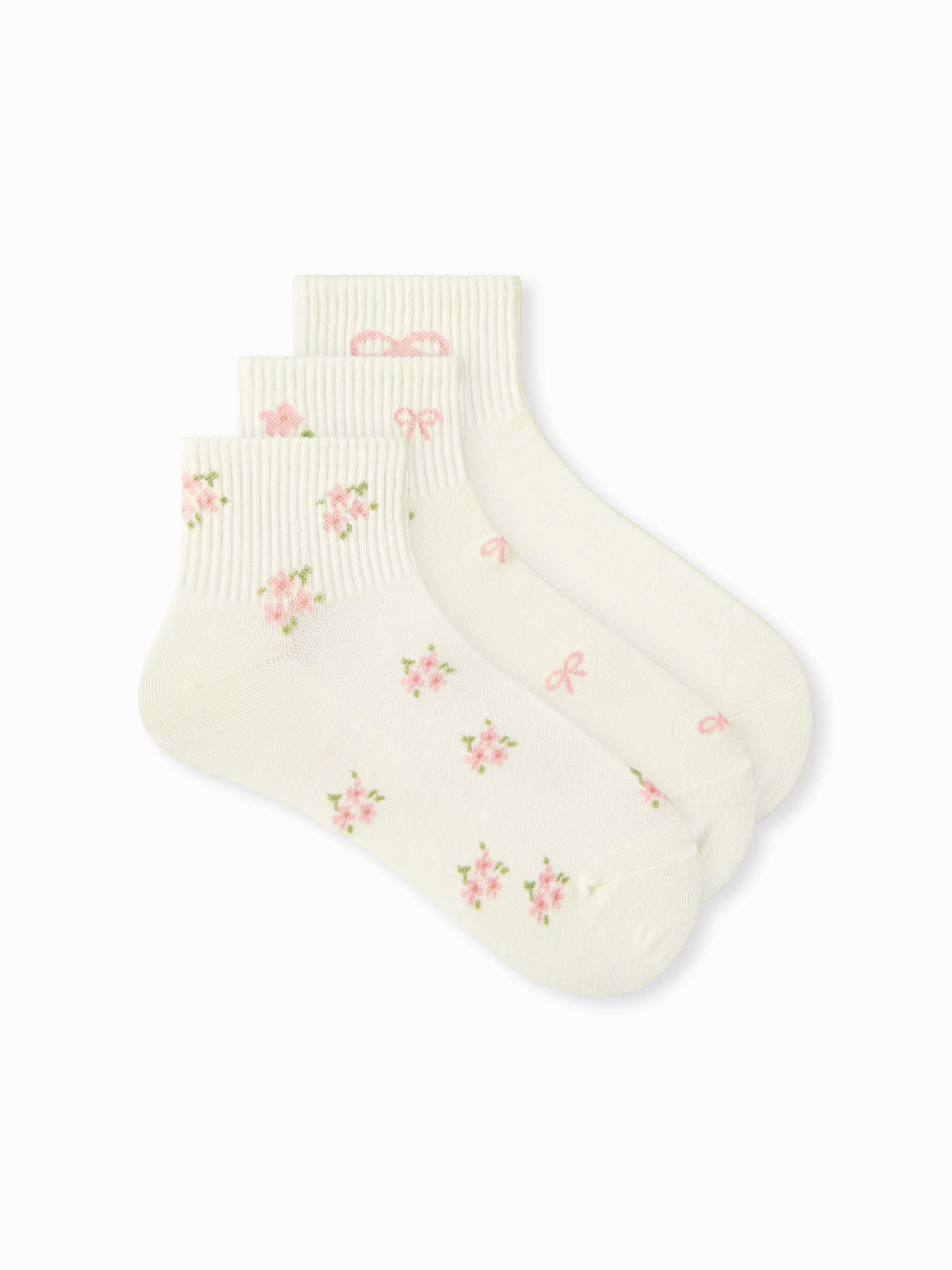 3 PAIRS FLORAL & BOWKNOT ANKLE SOCKS SET | Cider