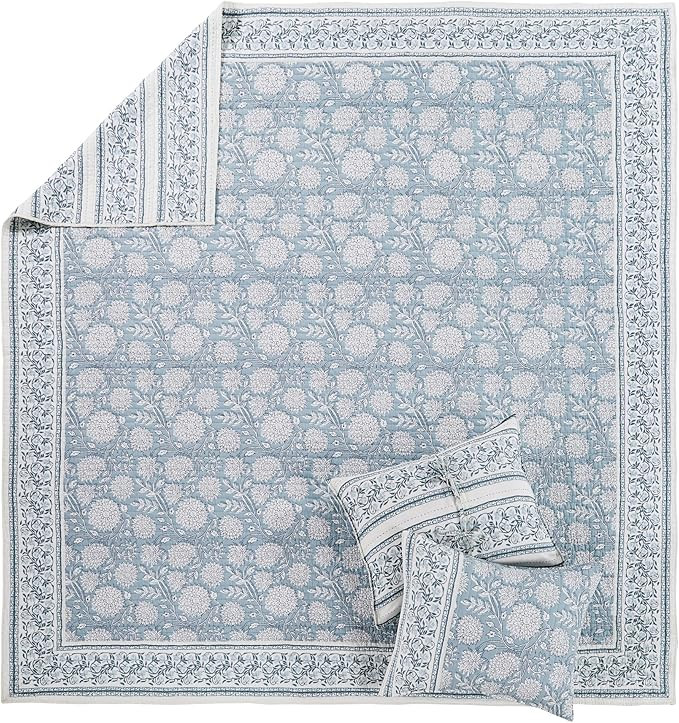 Levtex Home - Adare Blue Quilt Set - King Quilt and Two King Shams - Bordered Floral - Blue, Navy... | Amazon (US)