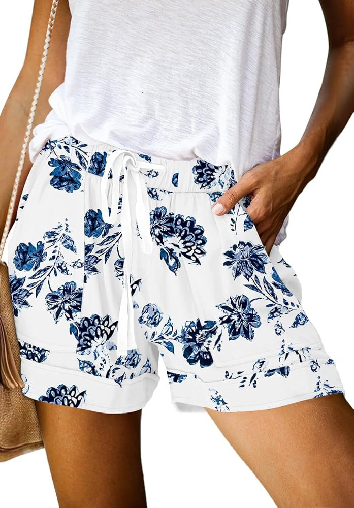ONLYSHE Womens Casual Drawstring Shorts Summer Elastic Waist Shorts Pocketed Pants | Amazon (US)