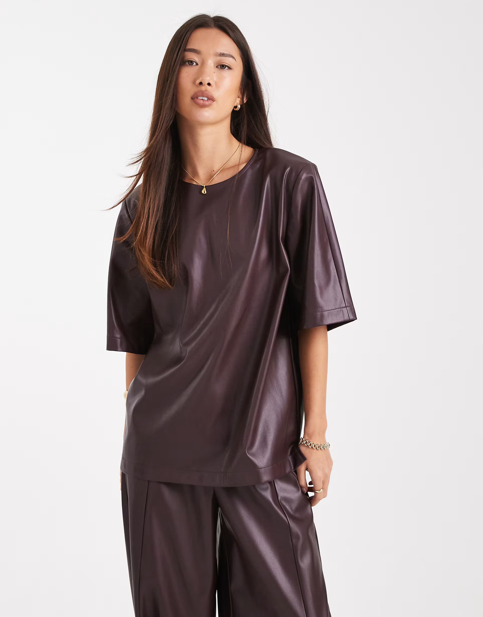 ASOS DESIGN faux leather oversized top in plum - part of a set | ASOS | ASOS (Global)