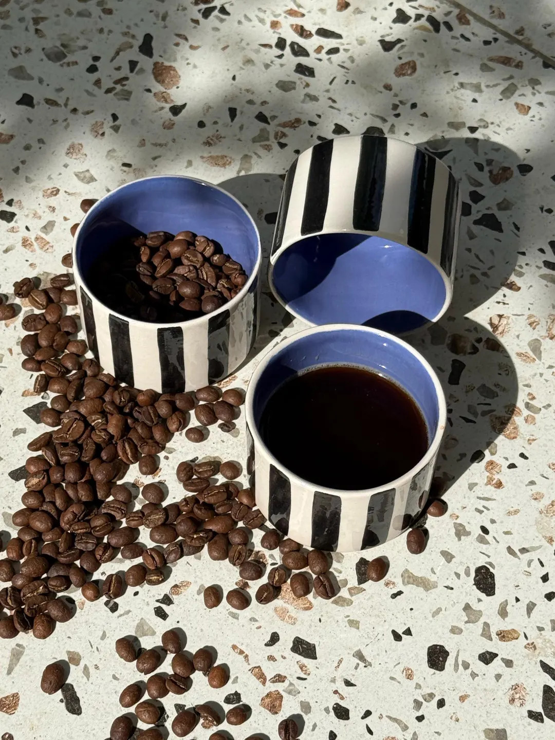 Handmade Striped Ceramic Mug: Black, White & Blue - 200ml Cozy Cup - Etsy | Etsy (US)