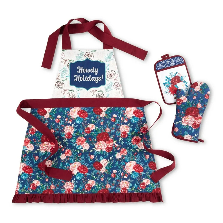 The Pioneer Woman Winter Apron, Pot Holder, And Oven Mitt Set, Multicolor, 3 Piece | Walmart (US)