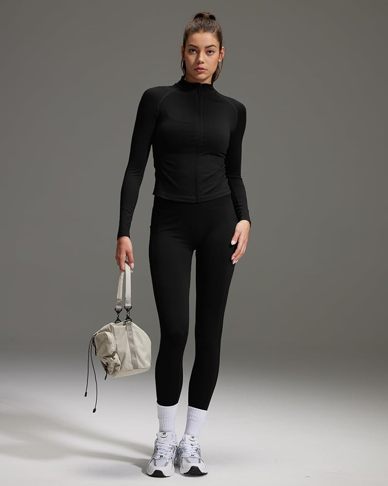 OMKAGI Workout Sets for Women Booty Leggings Matching Zipup Jacket Gym Outfits with Pockets | Amazon (US)