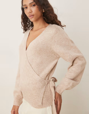 ASOS DESIGN knitted wrap cardigan in oatmeal - BEIGE | ASOS | ASOS (Global)