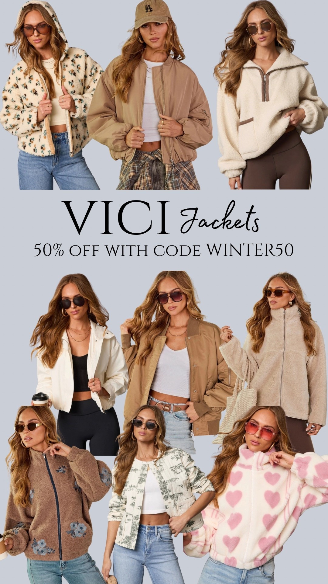 50% off winter shop at Vici
Code WINTER50

#vici #coat #jacket #winter #sweater

#LTKSeasonal #LTKFindsUnder50 #LTKSaleAlert