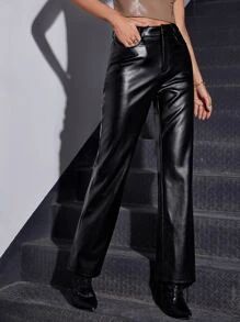 High Waist PU Leather Straight Leg Pants
   SKU: sw2107127742328242      
          (2825 Reviews... | SHEIN