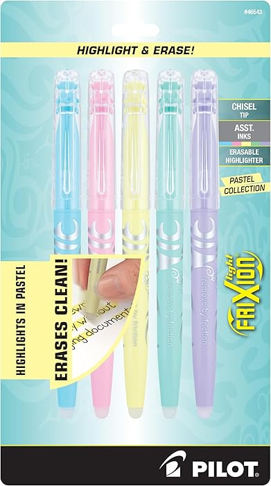 Pilot FriXion Light Pastel Erasable Highlighters, Chisel Tip, Pack of 5, Blue, Pink, Yellow, Gree... | Amazon (US)