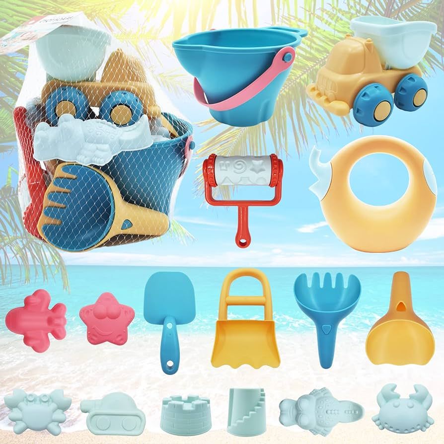 OCOCAO Beach Toys Sand Toys Set for Kids, Including Dump Truck, Sand Bucket, Watering Can, Rakes,... | Amazon (US)