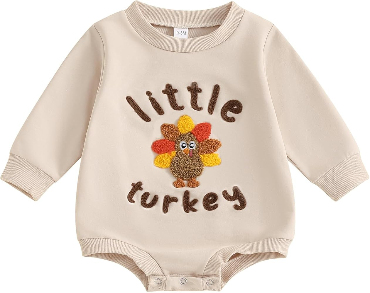 FYBITBO Newborn Thanksgiving Outfit Girl Boy Little Turkey Romper Bubble Long Sleeve Onesie Fall ... | Amazon (US)