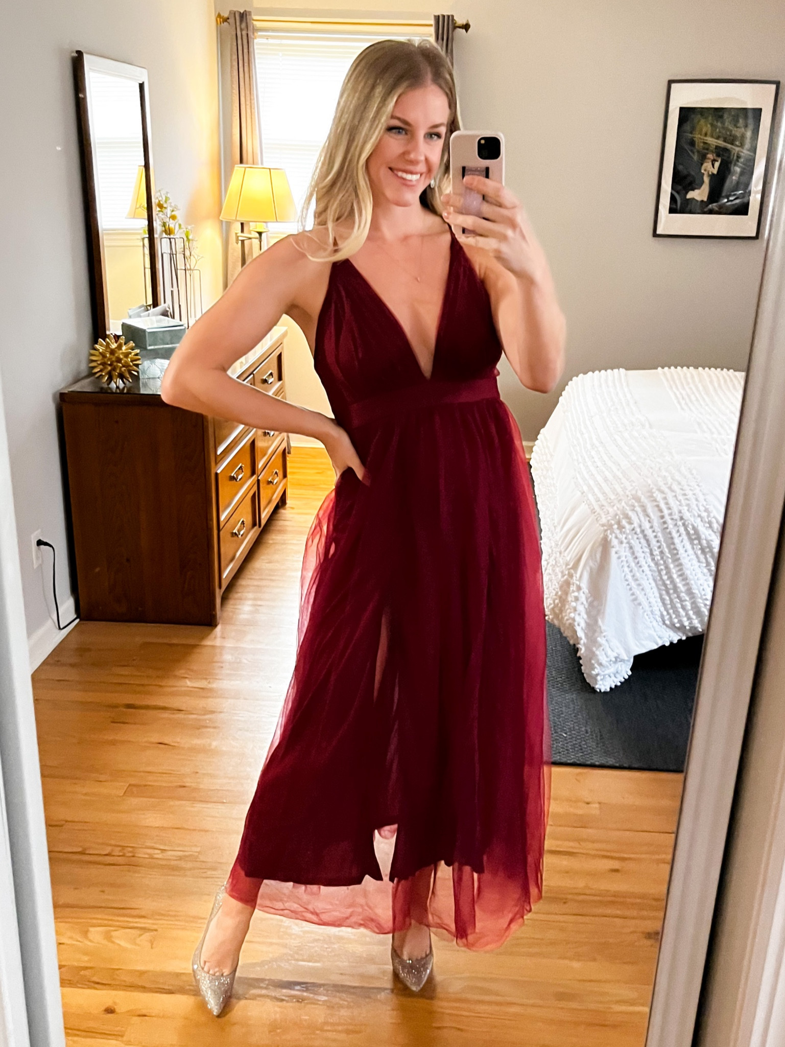 This dress is GORGEOUS! love the tulle look! Wearing a size small which was a bit tight around the ribs. Medium would have been better. The straps are adjustable! 

#LTKunder50 #LTKwedding #LTKHoliday