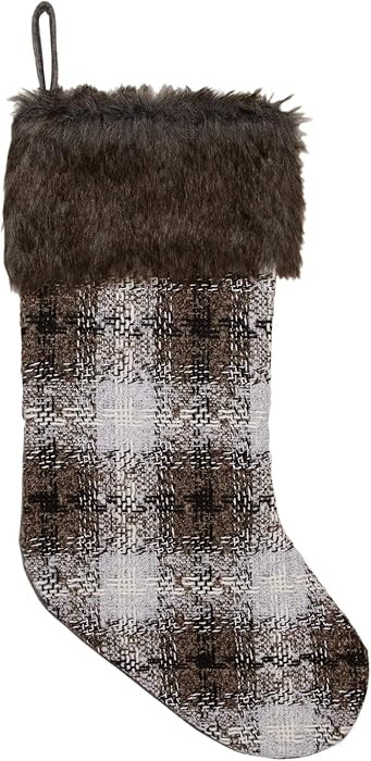 Northlight Buffalo Plaid Christmas Stocking, 18", Brown and White | Amazon (US)
