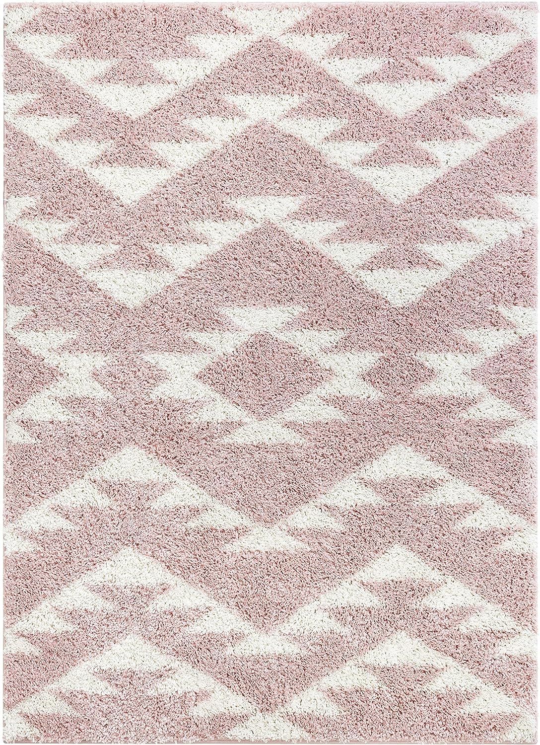 Well Woven Tribal Diamond Medallion Blush Pink Soft Shag Area Rug 8x10 (7'10"x10'6") | Amazon (US)