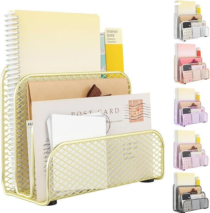 gianotter Mail Organizer Countertop, Metal File Holder with 3-Slot, Gold Desk Accessories for Off... | Amazon (US)