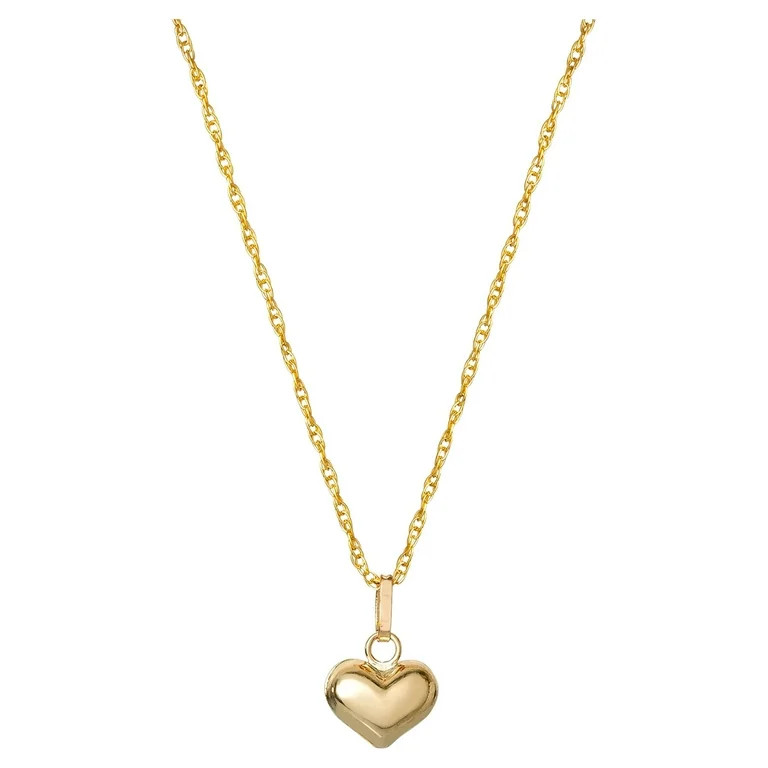 Brilliance Fine Jewelry Girl’s 14K Yellow Gold Puff Heart Pendant, 16” Chain | Walmart (US)