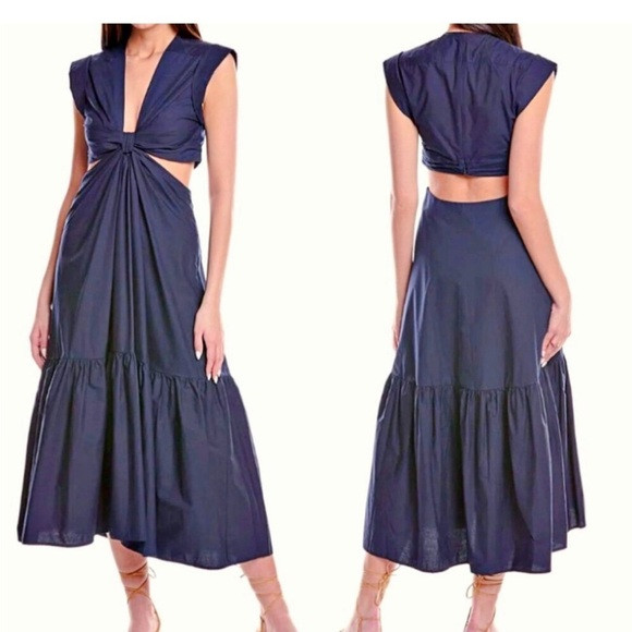 A.L.C. Alexandria Cotton Midi Dress Cap Sleeves Cutout Navy Size 8 | Poshmark