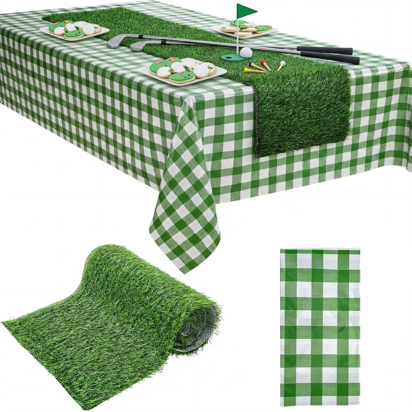 Patelai 2 Pcs Masters Golf Party Table Decorations 1 Artificial Grass Table Runner 1 Green and Wh... | Amazon (US)