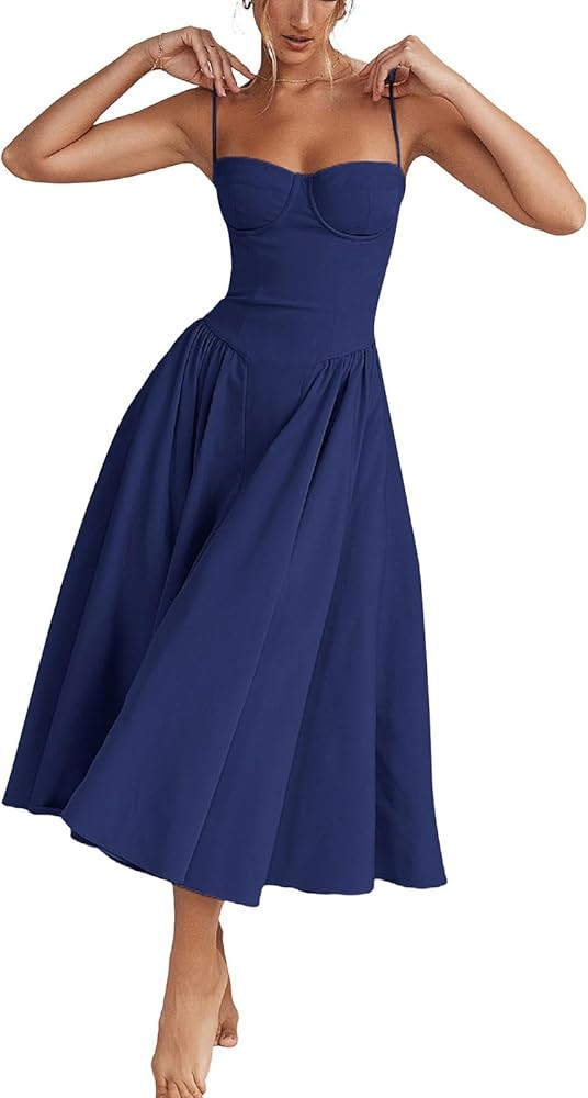 MA&BABY Women's Spaghetti Strap A-line Dress Sleeveless Backless Corset Scallop Neck Low-Cut Cami... | Amazon (US)