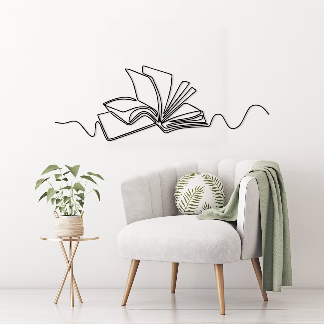 Book Metal Wall Art, Minimalist Line Art, Metal Wall Decor, Metal Wall Art, Wall Hangings, Geomet... | Etsy (US)