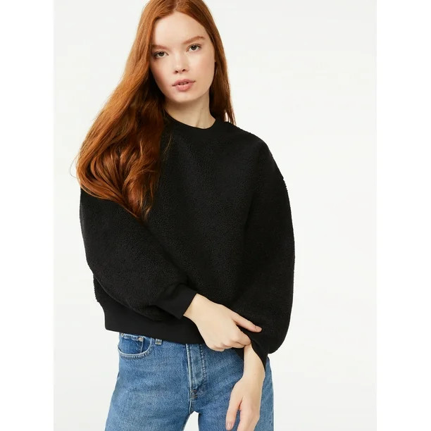 Free Assembly Women's Teddy Fleece Crewneck Sweatshirt - Walmart.com | Walmart (US)