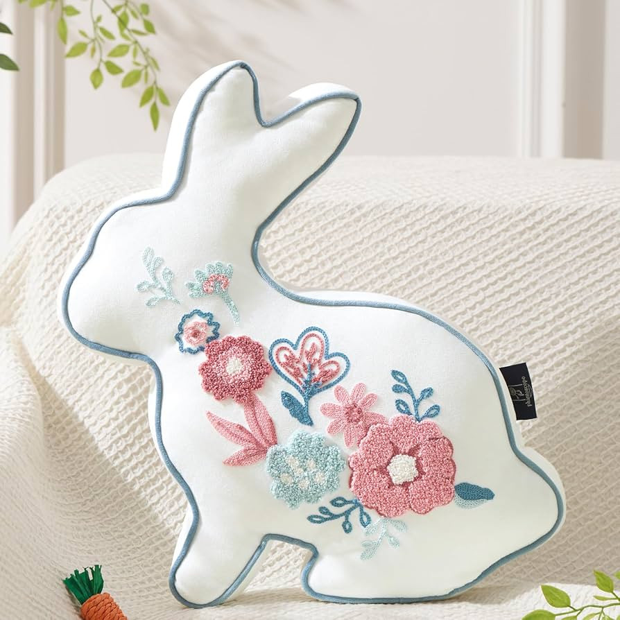 Phantoscope Happy Easter Bunny Shaped Throw Pillow, Embroidered Floral Patterns Cushion Soft Velv... | Amazon (US)
