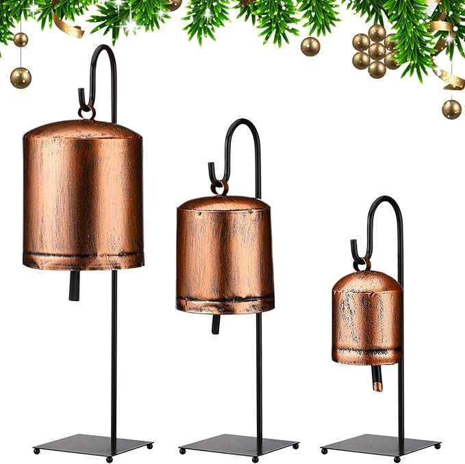 Set of 3 Vintage Rustic Cow Bells with Metal Stands Giant Vintage Rustic Harmony Christmas Bells ... | Amazon (US)