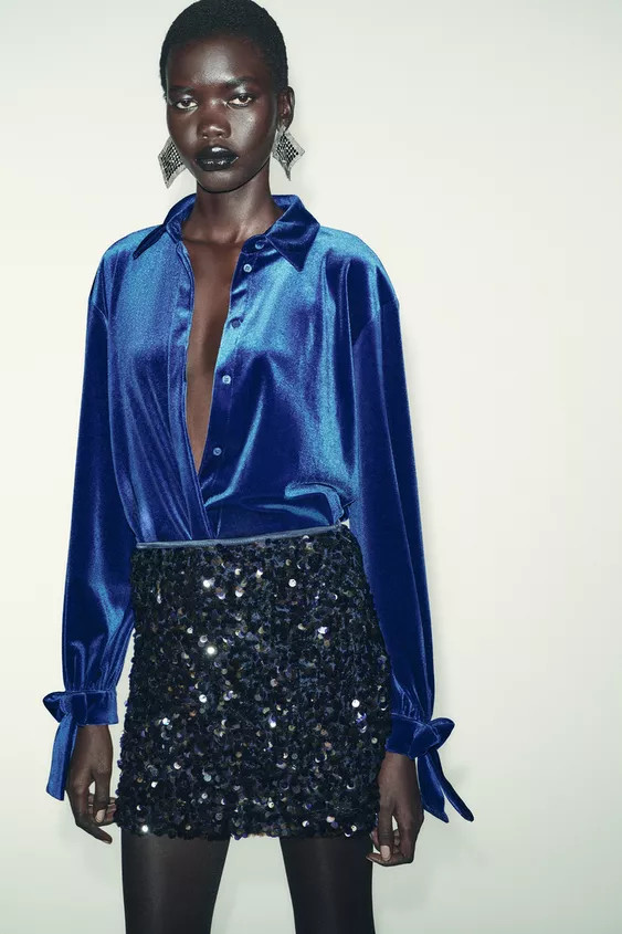 VELVET SHIRT WITH TIES | Zara UK