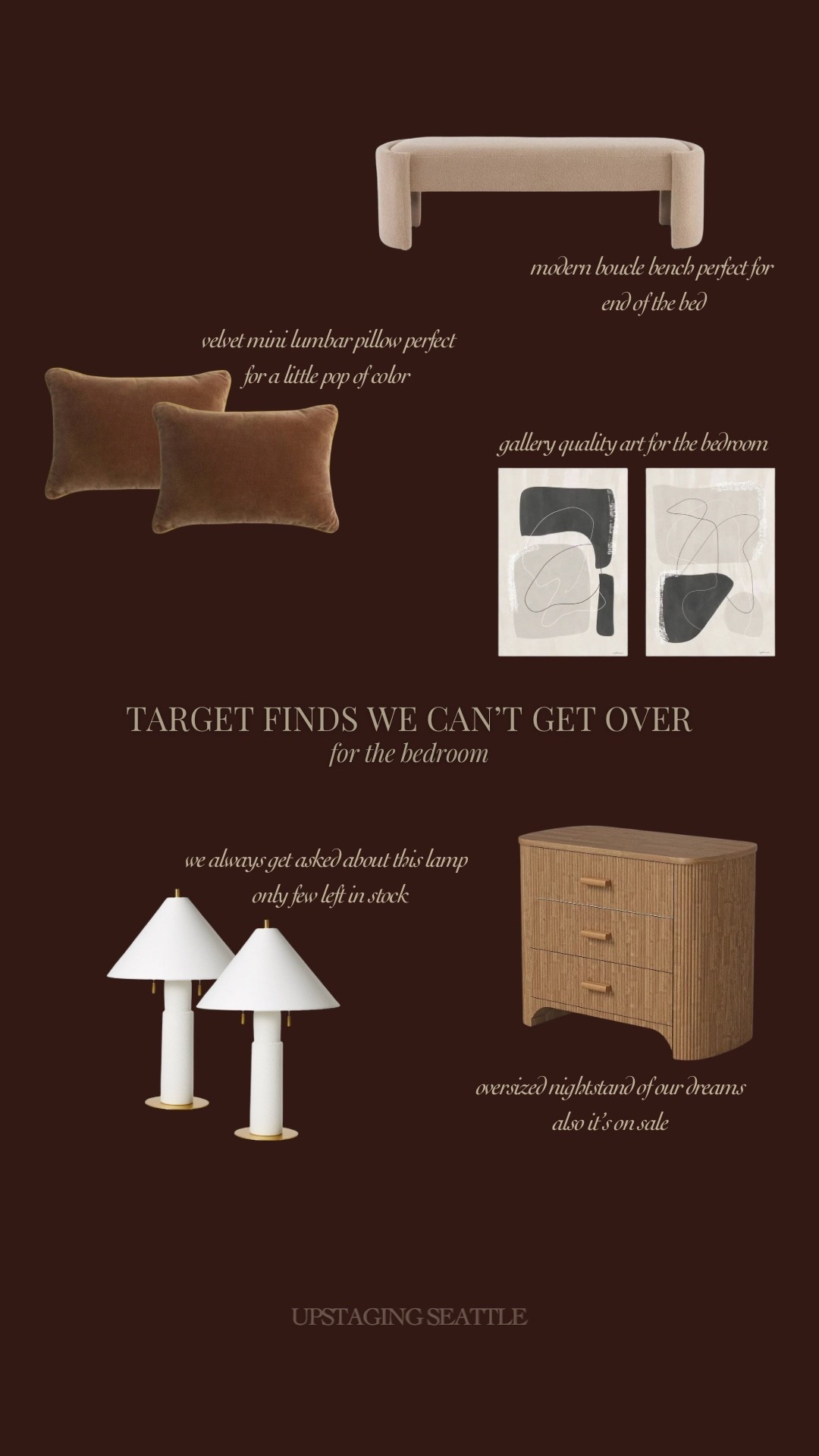 Target finds – for the bedroom – oversize nightstand – ceramic lamp – boucle bench – finds we can’t get over  ￼

#LTKHome #LTKSaleAlert #LTKdayinmylife