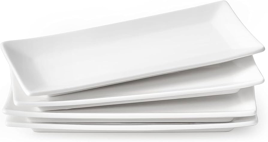 LIFVER Serving Platter, White Rectangle Serving Plate, 10 Inches Sushi Plate, Ceramic Long Servin... | Amazon (US)