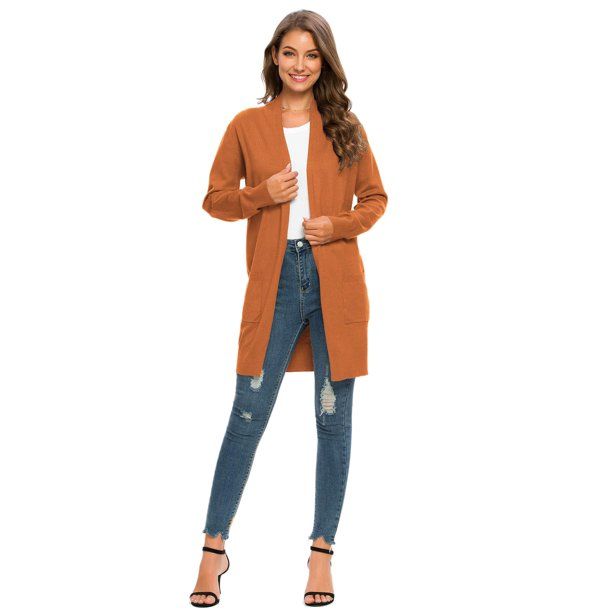 Aiyino Women Essential Open Front Long Knit Cardigan Sweater with Pockets - Walmart.com | Walmart (US)