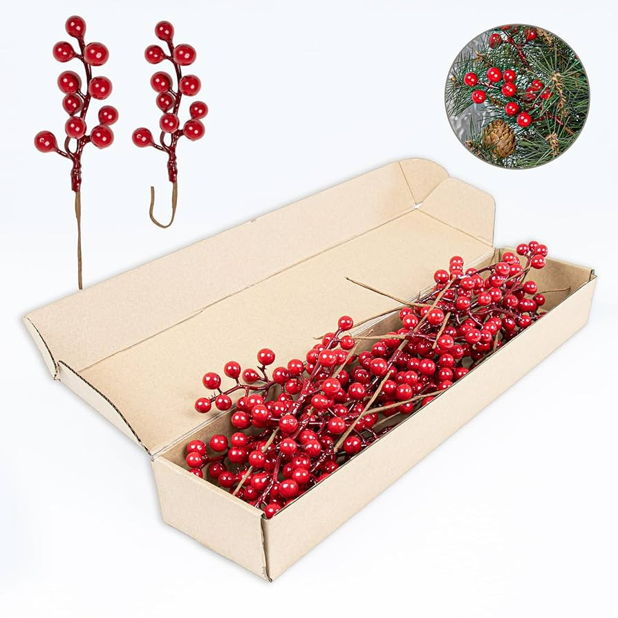 32 Pack Christmas Tree Decorations, Artificial Red Berry Stems 6.5 Inch Christmas Berry Picks wit... | Amazon (US)