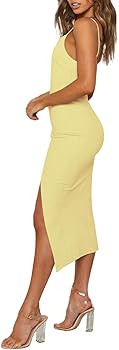 LYANER Women's Spaghetti Straps Split Hem Sleeveless Zipper Bodycon Midi Dress | Amazon (US)