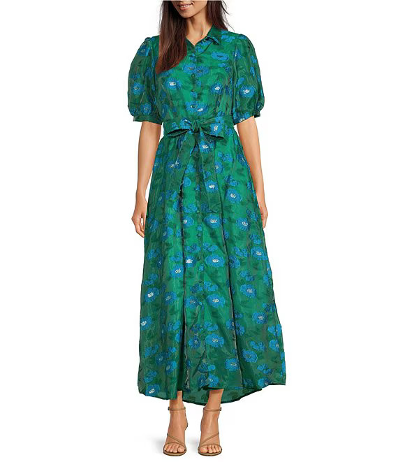 Charlotte Floral Print Short Sleeve V-Neck Fit and Flare Dress | Dillard's