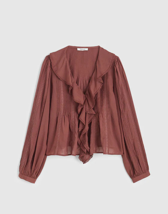 Lace-Insert Ruffled Pintuck Long-Sleeve Top | Madewell
