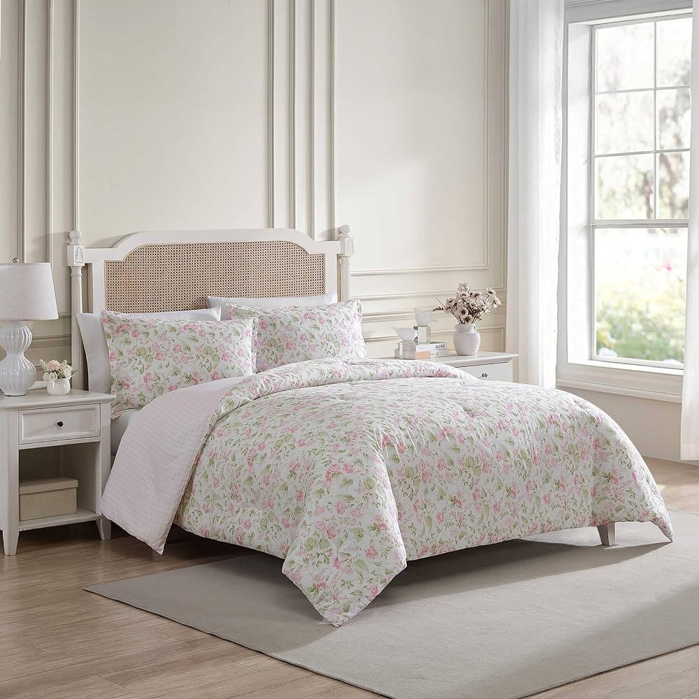 Laura Ashley Morning Gloria Pink Queen Floral Comforter Set | Amazon (US)